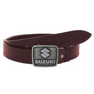 Kožený moto opasok so sponou Suzuki hnedý