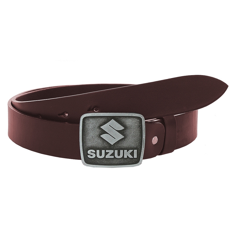Kožený moto opasok so sponou Suzuki hnedý